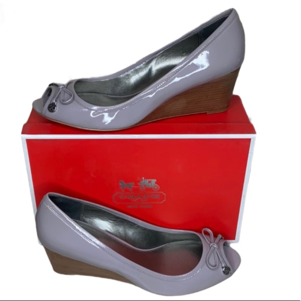 COACH Women’s Paola Soft Patent Kid Wedge Heels 11